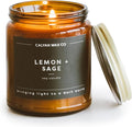 Calyan Wax Co. Lemon & Sage Scented Candle - 57 Hour Burn - Luxury Non Toxic Soy Wax Candles - Long Lasting Amber Glass Jar Candle for Home - 7.2oz