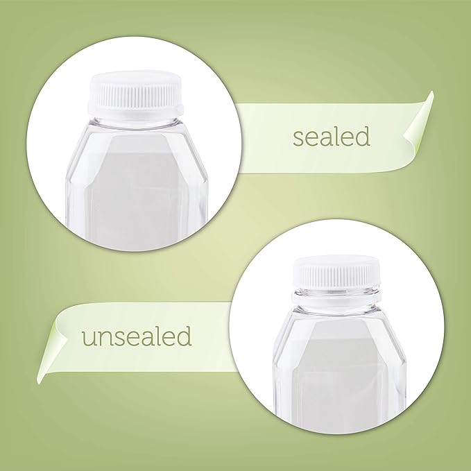 Disposable Plastic Juice Bottles 8 Oz with Lids | 48 Pack | for Water, Orange Apple Lemon Juicing, Smoothies, Milk, Reusable, BPA Free, Tamper-Proof Caps, Catering, Takeout