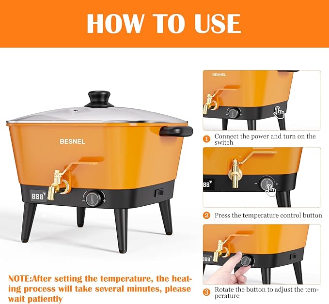 VOISEN Wax Melter for Candle Making, 8Qts Candle Wax Melting Pot with Spout for Soy Wax Soap Base, Electric Wax Melter for Candle Making with Temp Control, Easy Pour,Non-Stick(Orange)