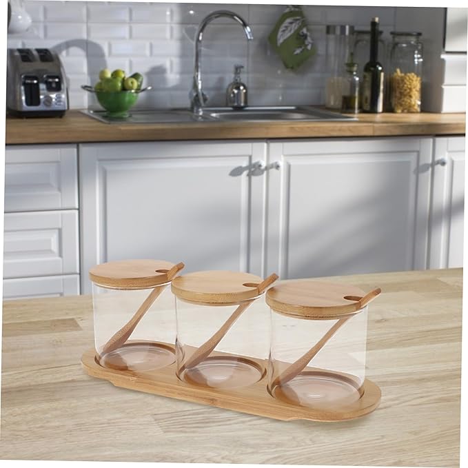 Condiment Containers Lids Glass Salt Jars Spice Containers for Kitchen Simple Practical Design