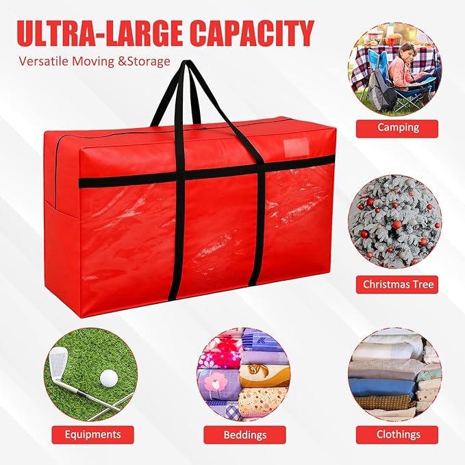 6 Pcs 66 Gallon Extra Large Moving Bags Heavy Duty Storage Bag with Strong Zipper Handle Foldable XXL Jumbo Storage Tote Packing Moving Box for College Dorm Travel Cloth Duffle (Red)