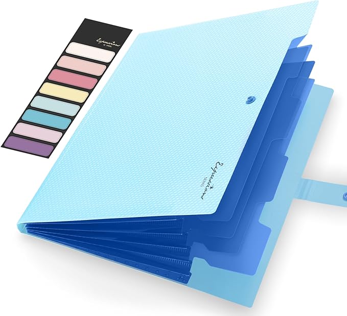 Sooez Accordion File Organizer, Letter Size Expanding File Folder with Labels, 5 Pocket Folders for Document, Portable Paper Bill Receipt Organizer for Home School Office Supplies, A4 Size, Sky Blue