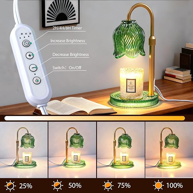 Candle Warmer Lamp with Timer, Valentine's Day Gifts Birthday Gifts for Women Mom, Height Adjustable Wax Melts Warmer, House Warming Gifts New Home, Dimmable Candle Warmer for Jar Candles with 2 Bulbs