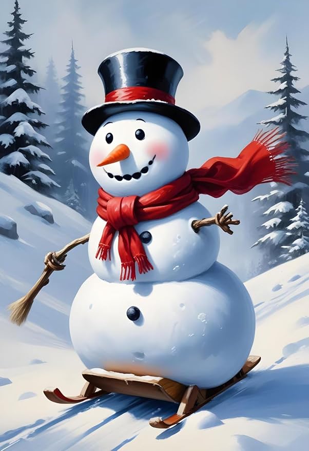 QZOTRXI 5D Christmas Diamond Painting Kits for Adults,Snowman Sledding Winter Diamond Art Kits for Beginners, DIY Winter Full Round Drill Paint by Diamonds for Home Wall Decor 8x10 Inch