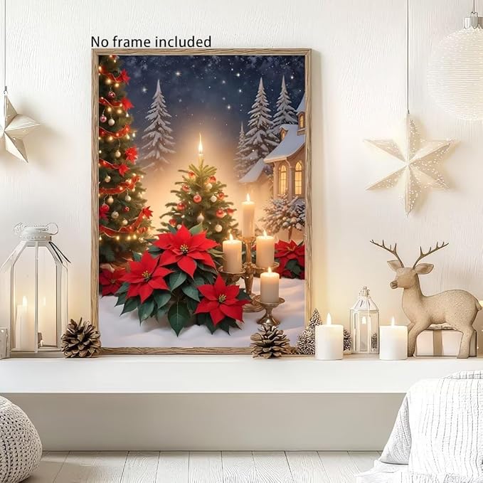 Christmas Diamond Art Painting Kits for Adults, Christmas Candles DIY Diamond Paintings Full Drill Paint,Winter Round Diamonds Crystal Gem Art for Home Wall Decor Gifts 8x10 Inch