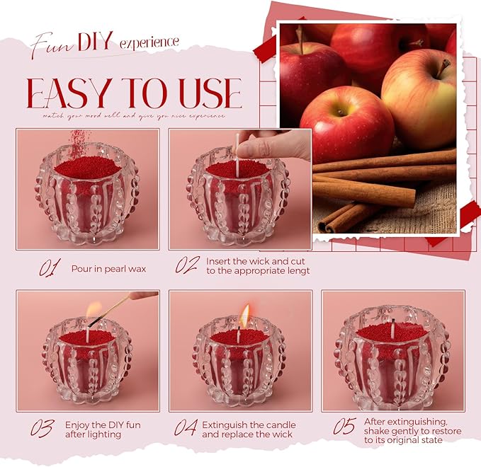 Pearled Scented Candle 2.2 lb Sand Wax Scented Sand Candle Mother's Day Kit for Women Love Gifts with Box 50 Wicks for Mother's Day Wife Couples Mother(Red,Apple Cinnamon Scent)