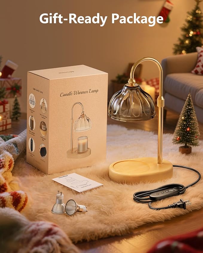 HouseSapp Candle Warmer Lamp, Wax Melt Warmer with Timer Dimmer, Height Adjustable, Black Lampshade, Includes 2 Bulbs, Birthday Gifts for Women, Mom, Christmas, Housewarming