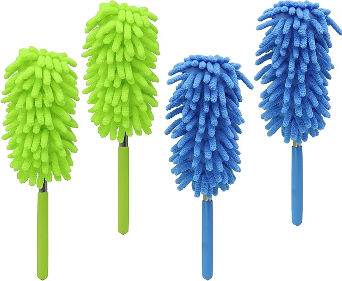 zdyCGTime Retractable Microfiber Dust Remover, Removable and Cleanable Hand Dust Remover, Used to Clean Cars, Computers, Air Conditioners, Televisions and Other Products(4 Pack/Blue+Green)