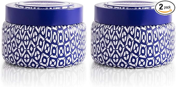 Capri Blue Printed Travel Tin Jar Candle - Luxury Tropical Scented Candles for Home - Long Lasting Soy Wax Blend - Decorative Jar for Home Decor Gift (Aloha Orchid, 8.5 oz) (Pack of 2)