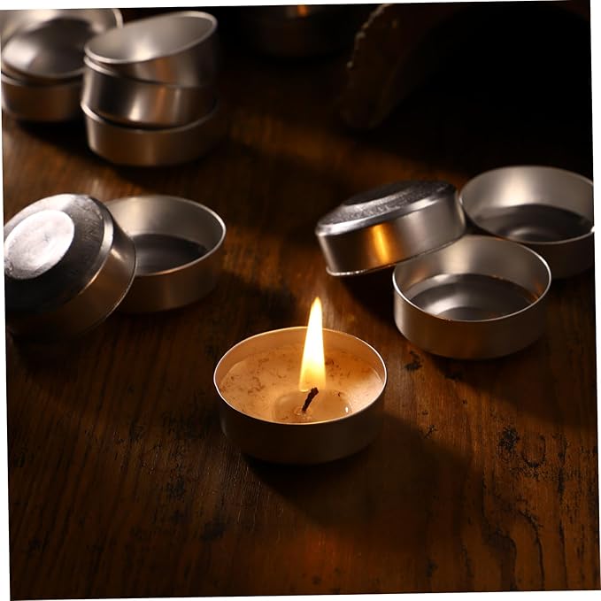 Milisten Aluminum Tea Light Tins 1.49 Inch Empty Candle Holders for DIY Scented Candle Making Storage Party Favors Crafts and Home Decoration