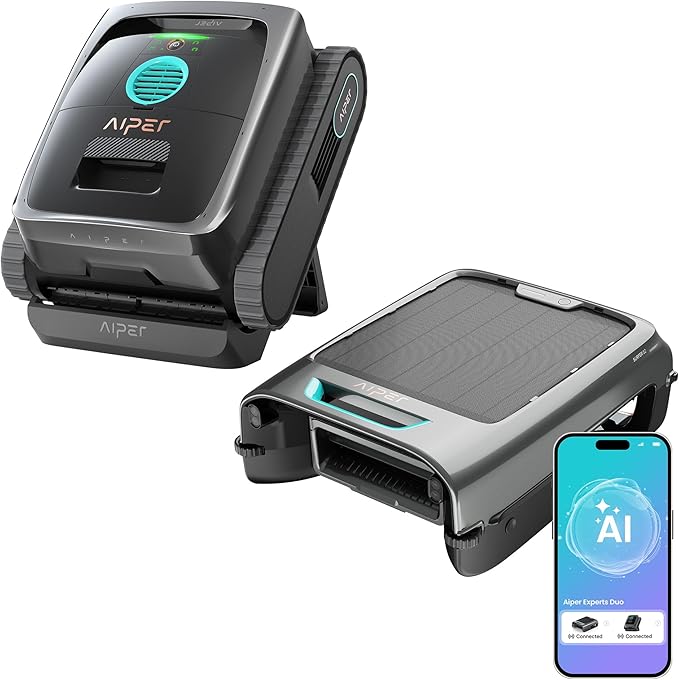 (2026 New) AIPER Experts Duo: Scuba V3 & Surfer S2, 360° Top-to-Bottom Cleaning, 7 Day Hands-Free Care, 10x Faster Pool Cleaning with AI Patrol, Smart Parking & Water Quality Maintenance