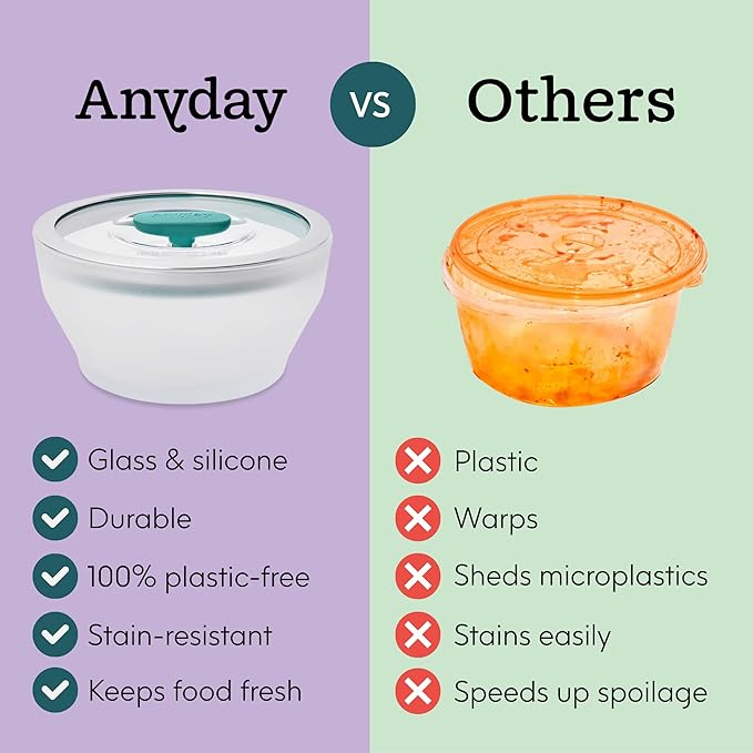 Anyday 4-Pc Microwave Cookware & Glass Food Storage Set with Glass Lids | Large Plastic-Free Containers | Stackable Steamer with Vented Lid for Microwave-Safe Reheating & Steaming Vegetables, Rice