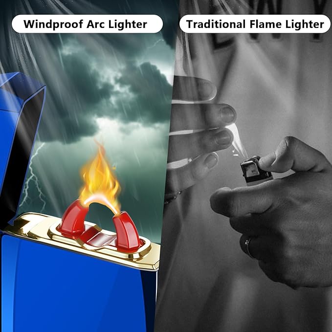 YOZWOO Rechargeable Electric Lighter USB C Electronic Lighters High Power Flame Arc Plasma Lighter Windproof Camping Lighters with Long Battery Life for Home and Outdoor (Blue)
