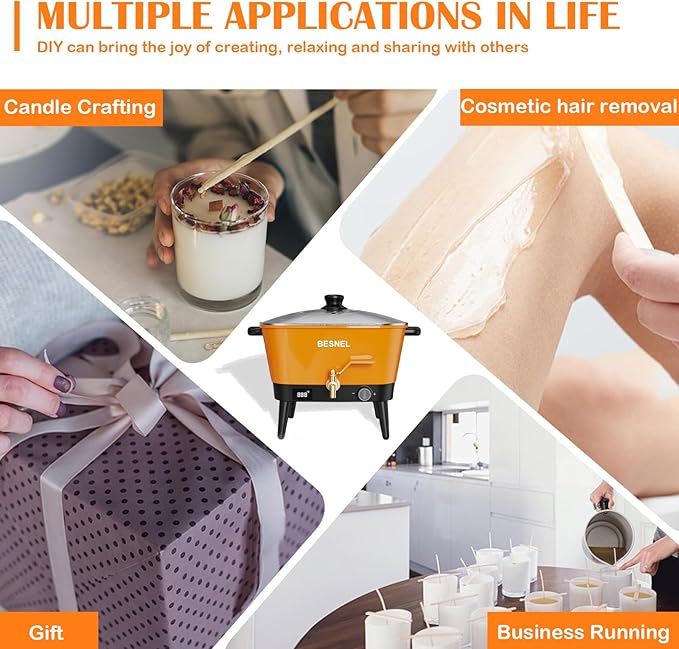 VOISEN Wax Melter for Candle Making, 8Qts Candle Wax Melting Pot with Spout for Soy Wax Soap Base, Electric Wax Melter for Candle Making with Temp Control, Easy Pour,Non-Stick(Orange)