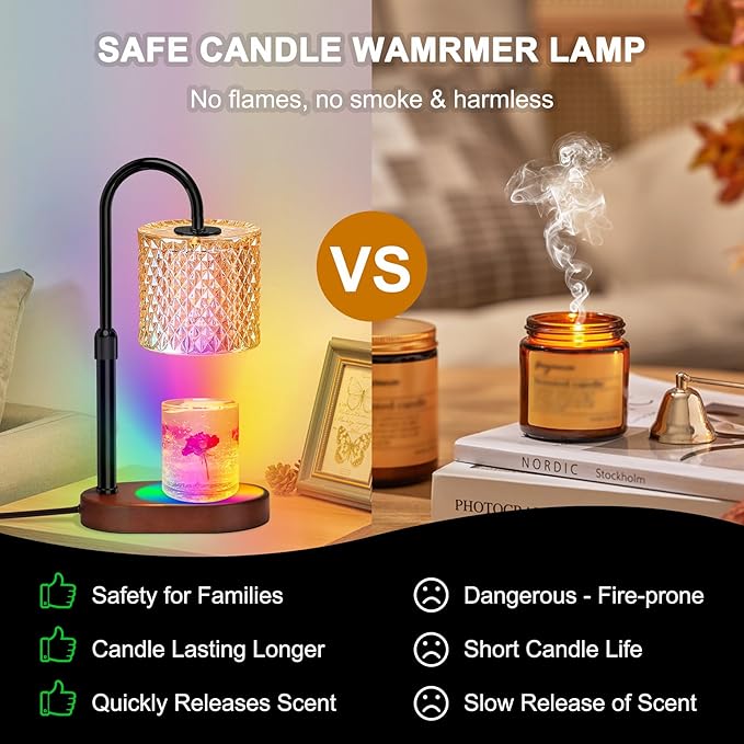 ZENLEA Candle Warmer Lamp with Timer, Dimmer Candle Lamp with RGB Light, Height Adjustable, Ideal Home Decor and Housewarming Gift for Mom, Women