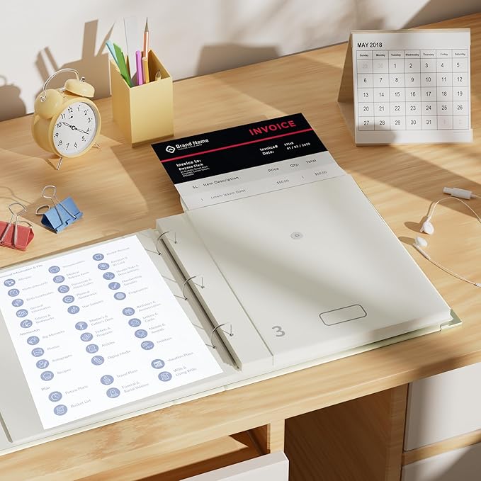 3-Ring Important Document Organizer Life File Manager with Labels Folder Organize Sturdy Hardboard Expanding Pockets for Important Papers, Passports, Letters, Birth Certificates