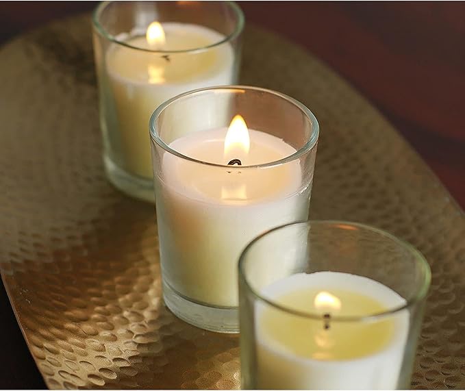 Hosley 20-Pack Ivory Unscented Votive Candles in Clear Glass Holders Hand Poured Wax for Timeless Elegance and Versatile Décor Illuminate Every Moment