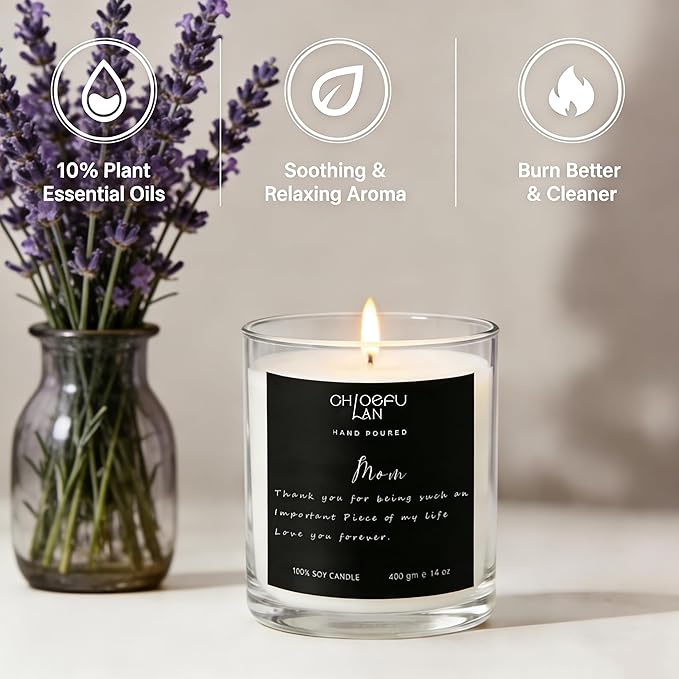 Chloefu LAN Mothers Day Gifts from Daughter Son Kids, Mom Birthday Gifts, Mom Gift, Lavender Candles, 400g Soy Candle for Home Scented, 100% Soy Candles for Women