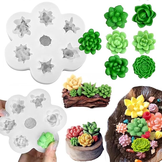 Silicone Flower Molds Set, 3D Rose Peony Succulent Design, 7-Cavity Resin Casting Molds for Candle Making, Soap, Wax Melts, Epoxy Crafts, Cake Decoration
