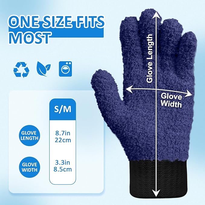 MIG4U Microfiber Gloves - Dusting Gloves for House Cleaning - Washable Blind Cleaner Duster Tool (Navy,S/M)
