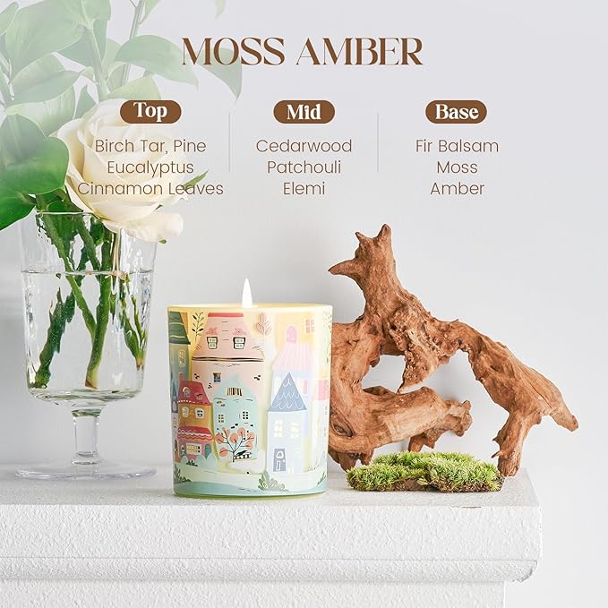 M&SENSE Moss Amber Candles for Home Scented - 10.2 oz Soy Wax Candles Non Toxic 60 Hours Long Burning Funny Candles Home Decor Gifts for Stress Relief, Meditation, Calm, Yoga