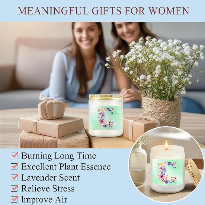 Personalized Gifts Monogrammed Birthday Gifts for Women, Cowerker Bride Wife Sister Wedding Christmas Initial Wine Tumbler Makeup Bag Scented Candle Bracelet Set, (Aesthetic Green Flower C)