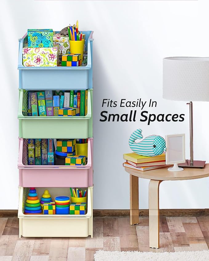 TidyFriend Stackable Storage Bins for Pantry, 4 Pack Stackable Bins For Organizing Food, Kitchen, and Bathroom Essentials (Multi)