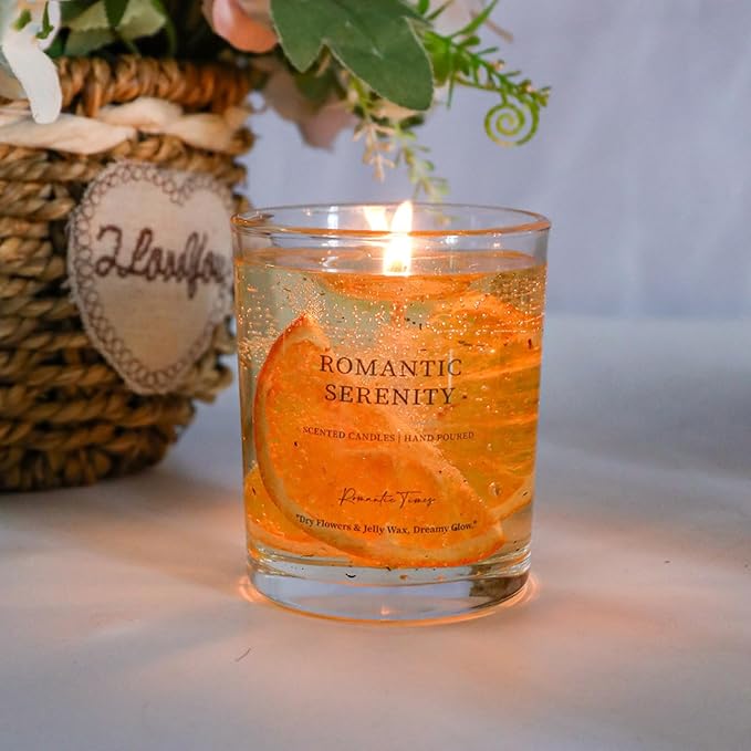 Gel Wax Candle,Sparkling Real Rose & Gold Flakes Candle in Glass Jar,Floral Scented,Smokeless Clean Burn,Glam Home Decor or Wedding,Bridesmaid Gift,Photo Prop,Self Love Healing (Fruit)
