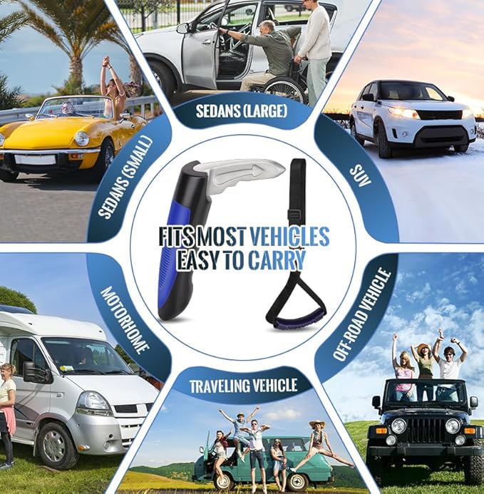 Car Door Handle for Elderly Car Handle Assist Support, Portable Auto Grab Handles with Strap for Handicap Seniors