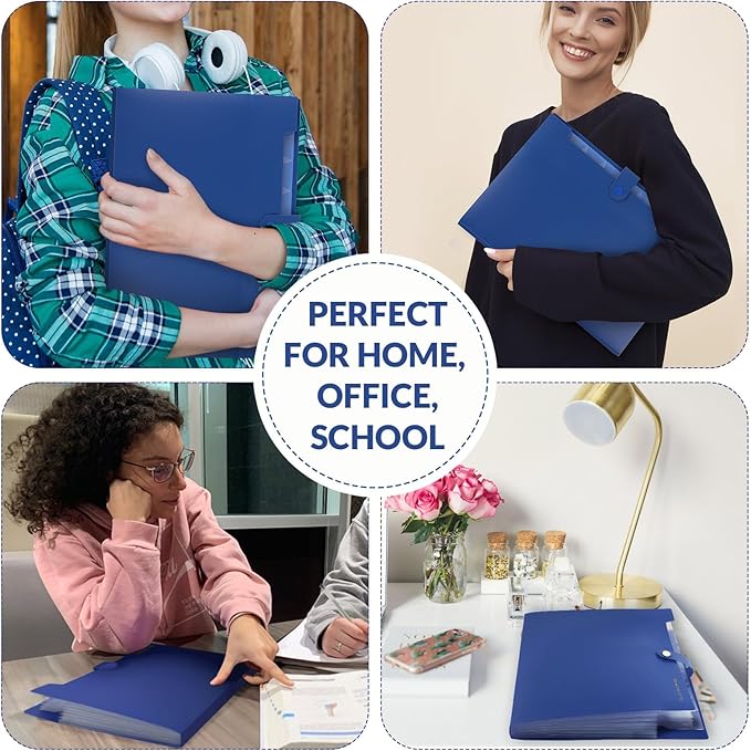 SKYDUE Accordion File Organizer, Expanding File Folder with 8 Pockets, Expandable Document Paper Receipt Organizer, Letter/A4 Size Filing Folder School Office Supplies Blue