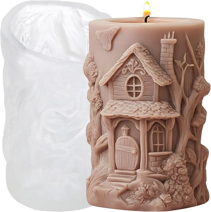 XIAOSHUI Tree House Candle Molds Forest Cottage Candle Silicone Mold for Candles Making Resin Casting Aromatherapy Candles Gypsum Craft Home Decorate