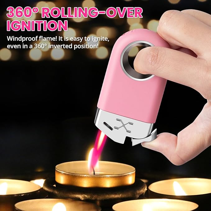 Cool Torch Lighter, Creative Fidget Lighter, Jet Flame Keychain Lighters Refillable Butane Torch for Candle BBQ, EDC Pocket Lighters, Unique Gifts for Men Women (Pink)