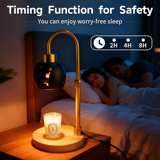 Candle Warmer Lamp with Timer, 3 Bulbs, Adjustable Height, 2/4/8H Auto Shut-Off for Home Office Décor, Ideal Gift (Black)