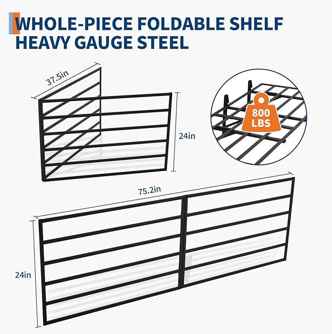 2 Pack 2x6 ft Garage Storage Shelving Wall Mounted, 1600 LBS Heavy Duty Storage Shelves, Folding Wall Shelve Garage Storage Rack Organization, Black Metal Storage Racks Units for Warehouse, Laundry