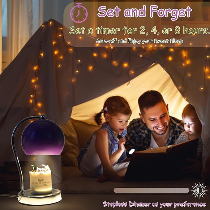 Candle Lamp Warmer, Wide Base Scented Candle Warmer with Timer and Dimmer, Adjustable Candle Melting Lattern, Home Decor Table Lamp (Purple)