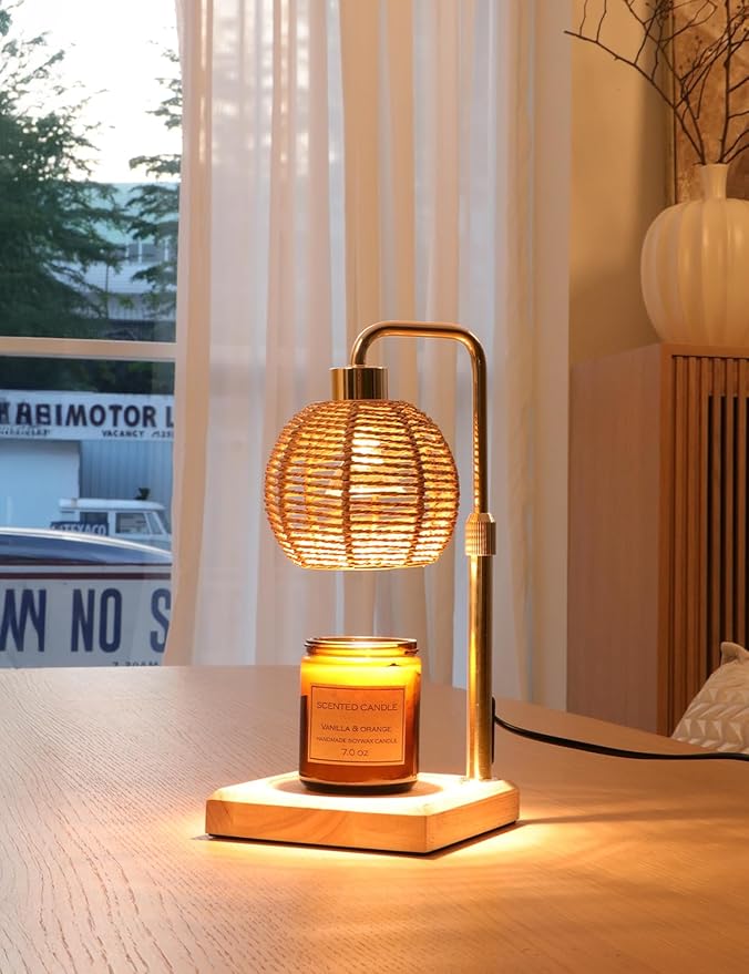 Candle Warmer Lamp with Timer Dimmable, Natural Weaving Boho Electric Candle Lamp, Wax Warmer Lamp for Mothers Day Gifts for Mom, House Warming Gifts New Home Decor