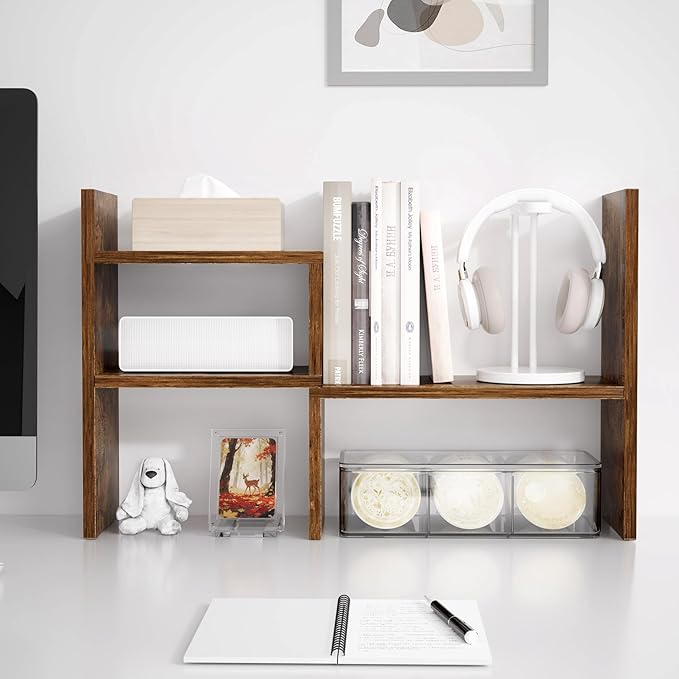 Jerry & Maggie - Desktop Organizer Office Storage Rack Adjustable Wood Display Shelf, Birthday Gifts Toy Home Decor Free Style Rotation Display True Natural Stand Shelf (Natural Wood Tone)