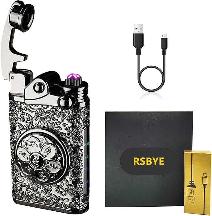 Plasma Lighter USB Rechargeable Electric Lighters Windproof Flameless Dual Arc Lighter Electronic Cool Lighters for Candle, Incense Stick, Outdoor Camping（Black）