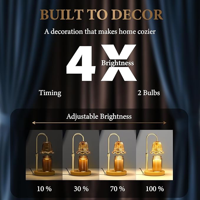 WarmEmbrace Candle Warmer Lamp with Timer Dimmable Light & Adjustable Height, Birthday Gifts for Women Mom Girl,House Warming Gift New Home Decor,Wax Melting Warmer for Jar Candles with 2 Bulbs/Gold