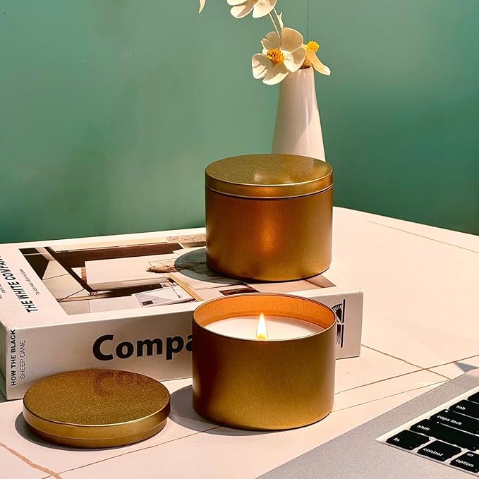 Candle Tins 24 Pcs 8 oz Premium Golden Candle Jars
