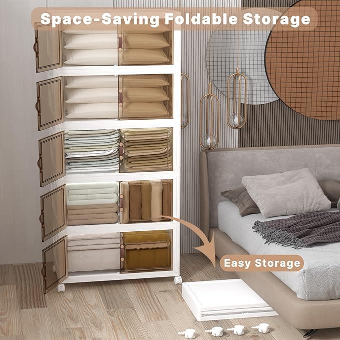 Extra Large Stackable Storage Bins with Lids & Wheels, Foldable Plastic Storage Bins (1, White, 30"×20"×80")