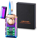 Smart Display Dual Flame Torch Lighter, Transparent Core Electric Lighter with LED Display, Butane Refillable & Type-C Charging, Windproof Jet Flame & Soft Flame Lighter (Without Butane)-Rainbow Ice