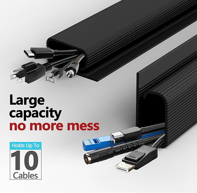 Under Desk Cable Management, 15.7 in Computer Cable Management Black, 6Pcs Self-Adhesive J Channel Wire Raceway, Computer Cord Hider for Home & Office, Kid & Pet Trip Prevention