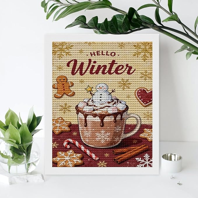 Diamond Painting Kits for Adults - Hello Winter Ice Cream & Gingerbread Snowflakes & Candles Painting DIY 5D Full Drill Diamond Dots Paintings with Diamonds Gem Art And Crafts Home Decor 16"x20"