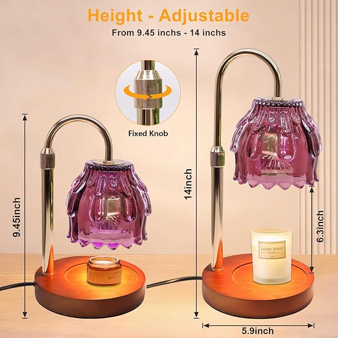 Candle Warmer Lamp with Timer and Dimmer 4-Level Dimmable Flower Light Heat Lamp for Jar Candles Adjustable Height Modern Cute Home Decor for Living Room Bedroom and Best Gift for Friends Lover.Purple