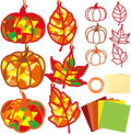Qyeahkj 36 Set Fall Suncatchers Crafts for DIY Autumn Window Tissue Paper Crafts Kit Maple Leaves Pumpkin Hanging Decor for Thanksgiving Home Activity Art Project Birthday Party Favor Gift