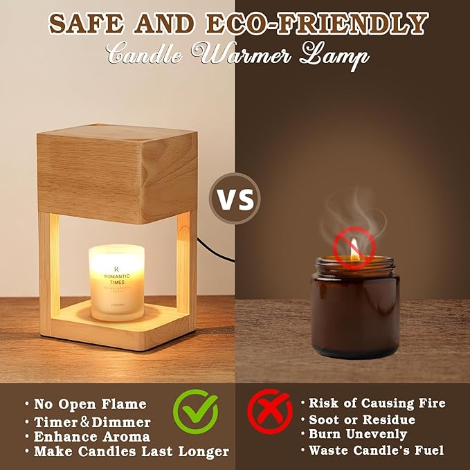Candle Warmer Lamp Wood with Timer, Dimmable Electric Candle Lamp Warmer for Jar Candles, 2*35 Watt Bulb, Mothers Day Birthday Gifts for Women Mom, Decorative Wooden Candle Lamp for Bedroom Home Decor
