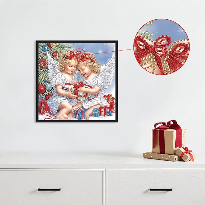 antor 5D Special Shape Diamond Art Kits for Adults Beginners, Christmas Angel Crystal Rhinestones Diamond Painting Kits, DIY Diamond Art Canvas for Home Wall Decoration Gift 12×12 Inch