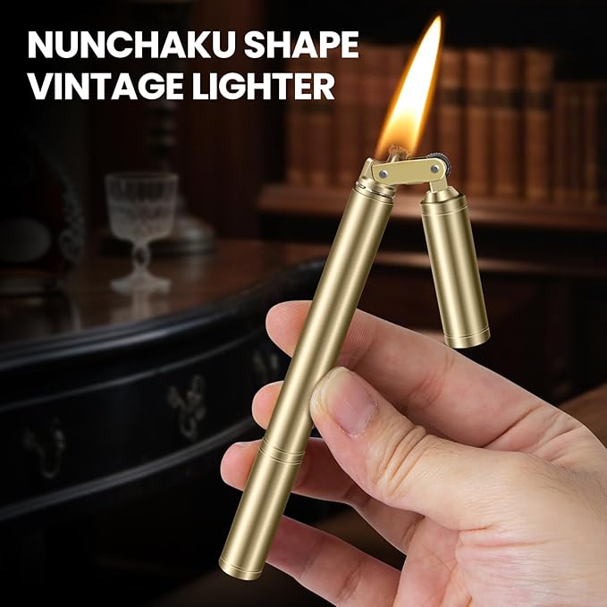 CHOICEDC Vintage Lighter, Cool Trench Lighter, Unique Slim Kerosene Lighters Fluid Refillable, Antique Brass Pipe Lighters with Spare Oil Tank and Flint Chamber, Novelty Gifts for Men Women, No Fuel