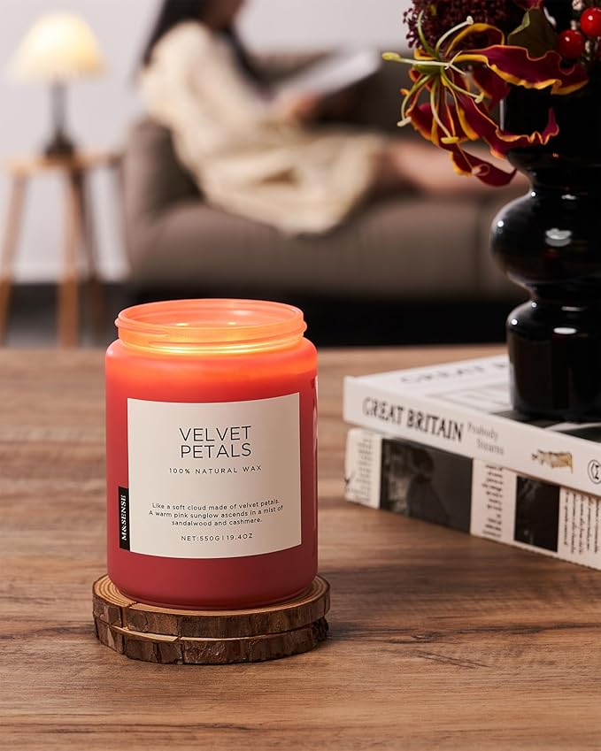 M&SENSE Sandalwood Rose Scented Candle, 19.4oz Large Soy Wax Candle for Home, 110 Hour Long-Lasting Non-Toxic Floral Aromatherapy Candle, Relaxing Self-Care Gift for Mom Her Mother's Day Birthday